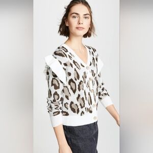 NWT Chaser Leopard Jacquard Cardigan Sweater Ruffle Sleeves Women's Size Medium
